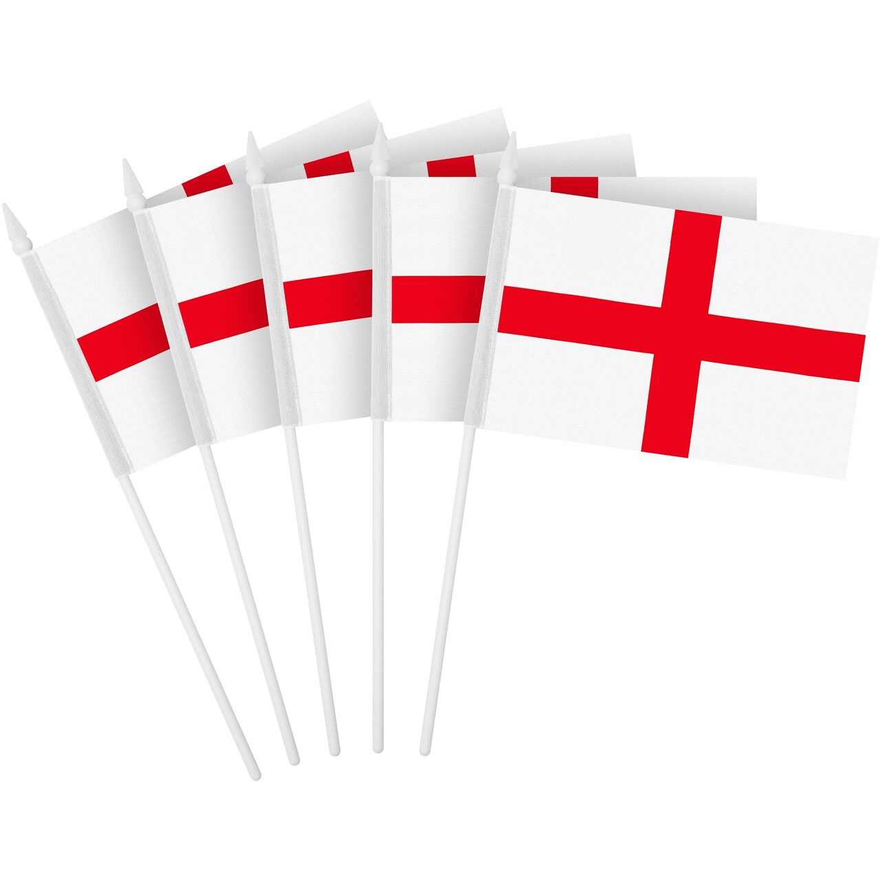 G128 30 Pack Handheld England English Stick Flags | 4x6 In | Printed 150D Polyester, Country Flag, Solid Plastic Stick, Spear White Tip